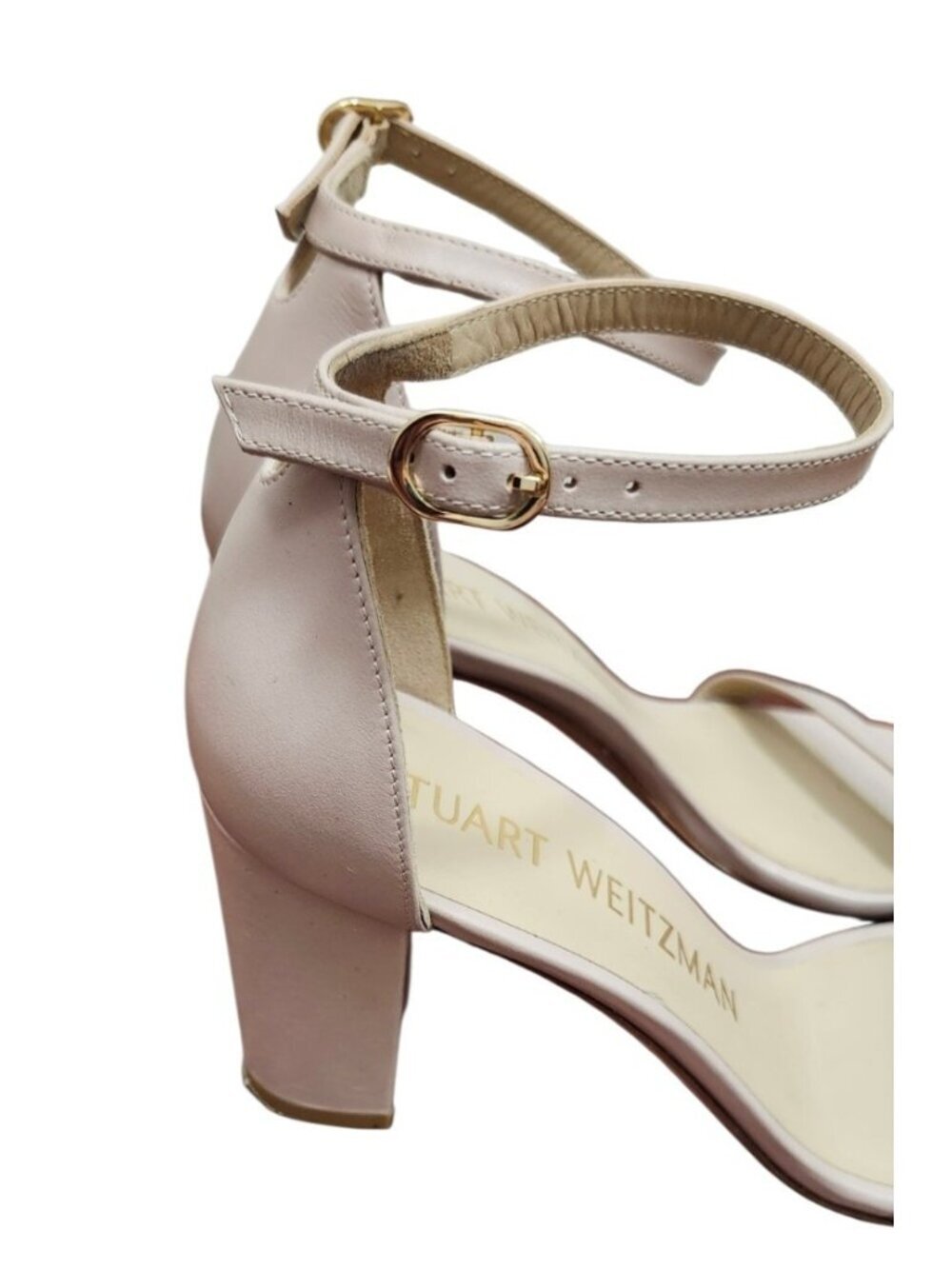 Stuart Weitzman NearlyNude Ankle Strap Sandals 8.5 Blush Pink Leather Block Hees - Picture 7 of 16